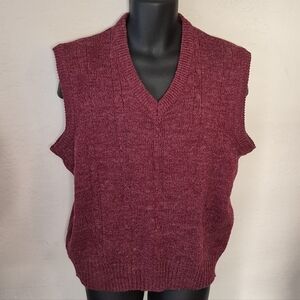 Vintage burgundy V neck Cable Knit sweater vest mens XL